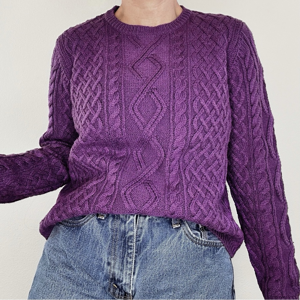 Vintage May Company Chunky Grape Colored Cable Knit Sweater